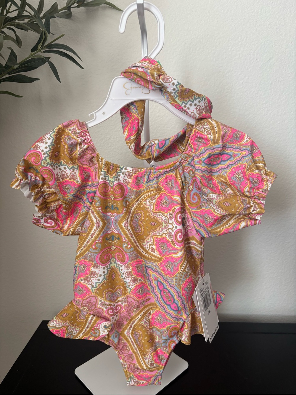 Jessica Simpson Pink & Gold Paisley Swimsuit